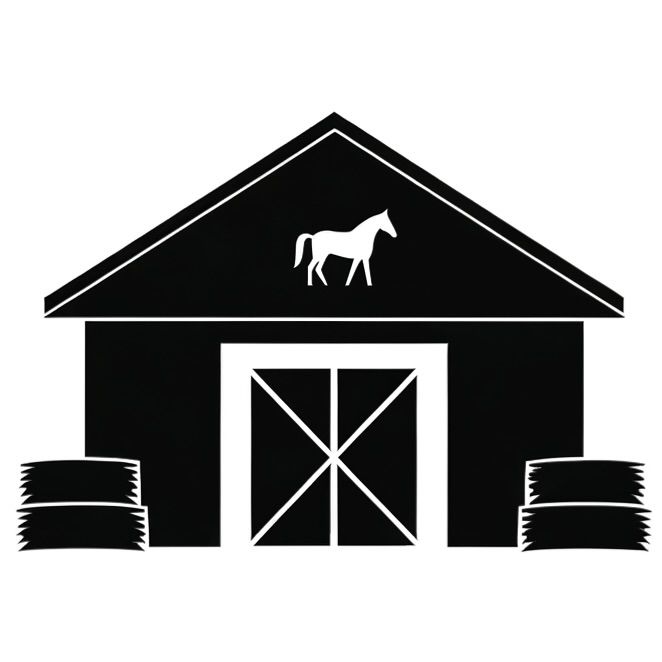 Stallen. Her finner du bøtter, oppheng, koster, greip, hesteleker og annet stalltilbehør